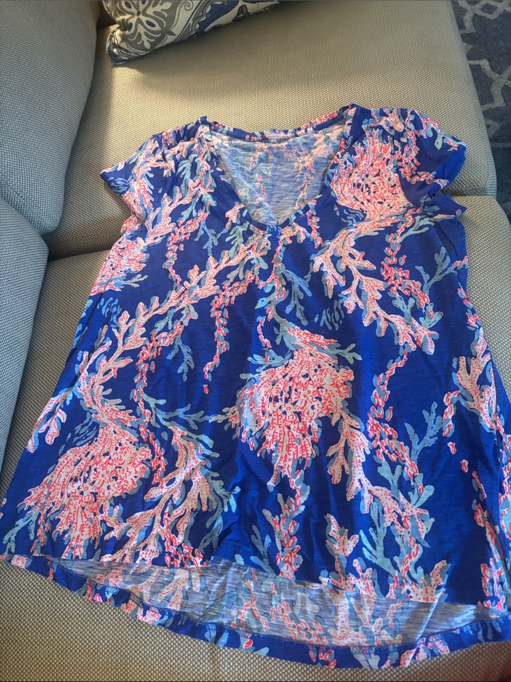 Lilly Pulitzer Royal Blue Coral-Print V-Neck Tee